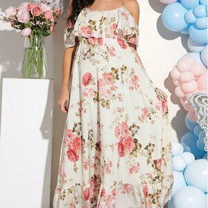 Shein White Maternity Pregnancy Baby Shower Gender Reveal Photoshoot Dress